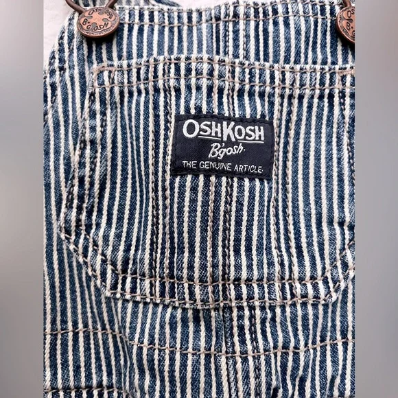 Vintage OshKosh BGosh Vestbak Pinstripe Overalls Baby 9 Month Railroad Conductor - Picture 2 of 6